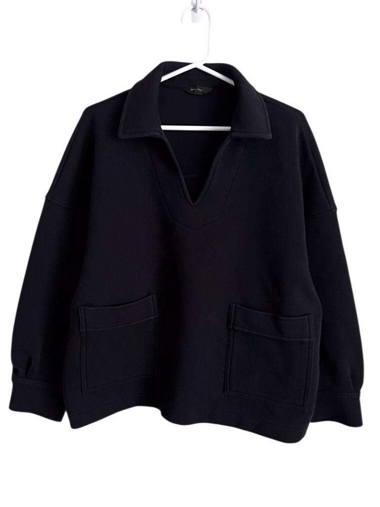 Banana Republic Black Johnny Collar Patch Pocket Sweatshirt Relaxed Boxy Xl